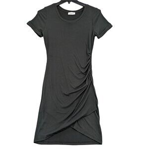 Ribbed Ruched Mini Dress Asymmetrical Wrap Bodycon Minimalist USA Casual Size S